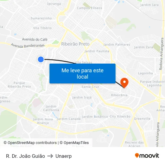 R. Dr. João Guião to Unaerp map