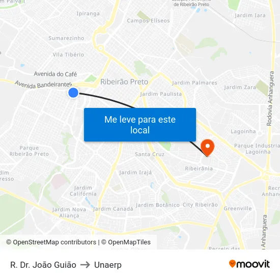 R. Dr. João Guião to Unaerp map