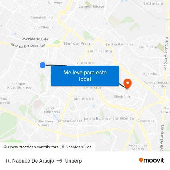 R. Nabuco De Araújo to Unaerp map