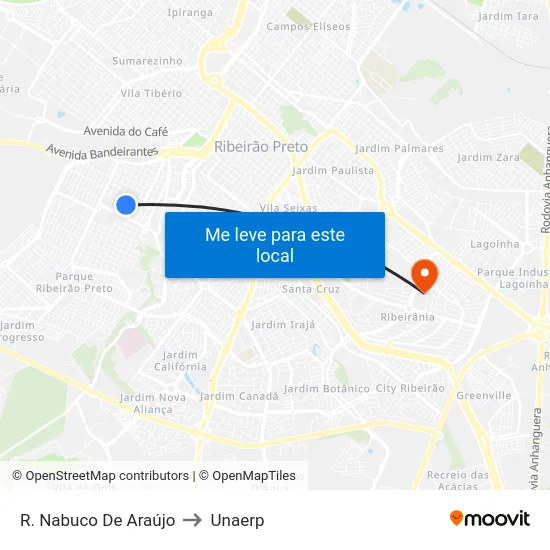 R. Nabuco De Araújo to Unaerp map