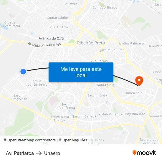 Av. Patriarca to Unaerp map