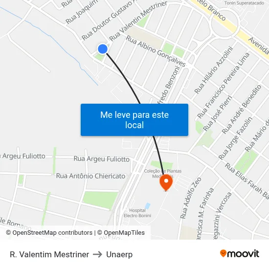 R. Valentim Mestriner to Unaerp map