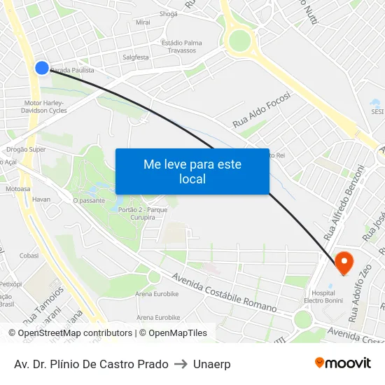 Av. Dr. Plínio De Castro Prado to Unaerp map