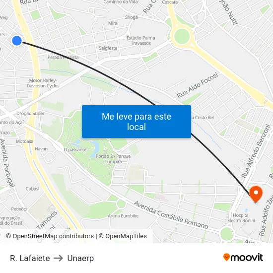 R. Lafaiete to Unaerp map