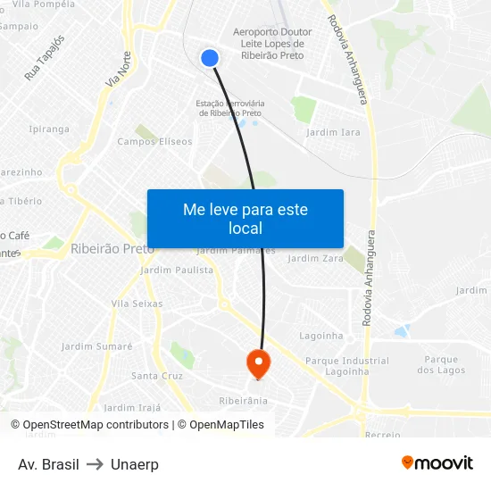 Av. Brasil to Unaerp map