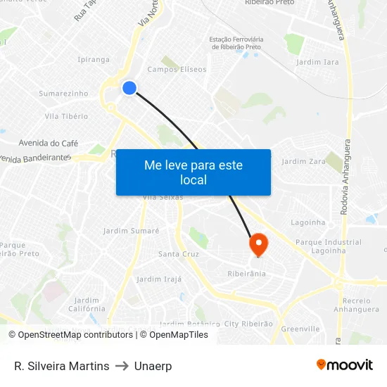 R. Silveira Martins to Unaerp map