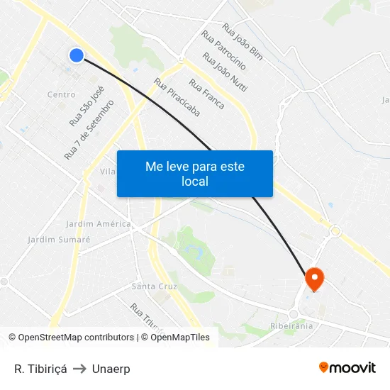 R. Tibiriçá to Unaerp map