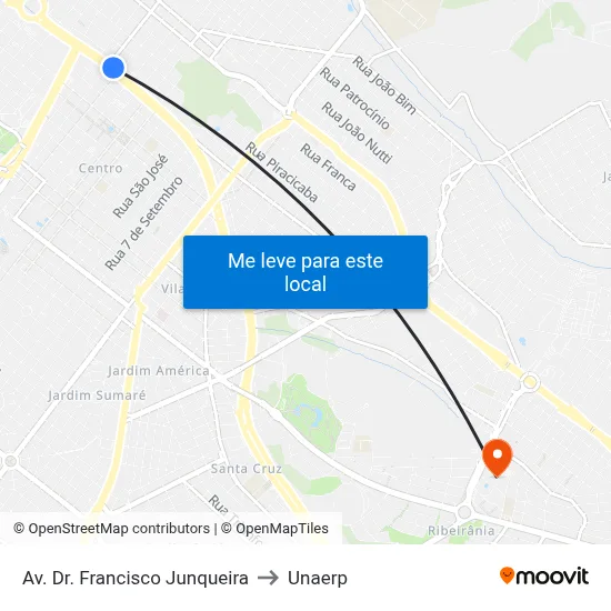 Av. Dr. Francisco Junqueira to Unaerp map