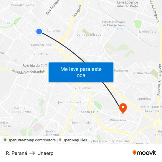 R. Paraná to Unaerp map