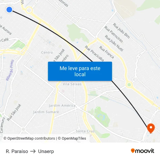 R. Paraíso to Unaerp map