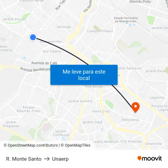 R. Monte Santo to Unaerp map