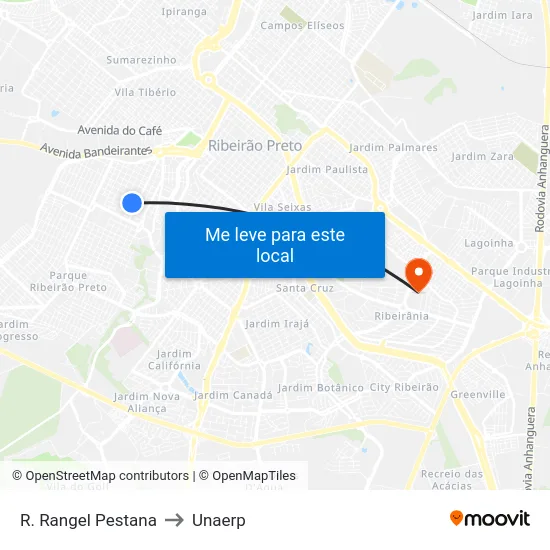 R. Rangel Pestana to Unaerp map
