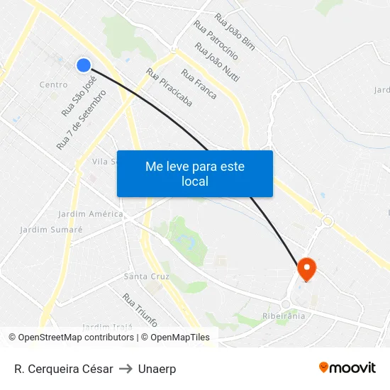 R. Cerqueira César to Unaerp map