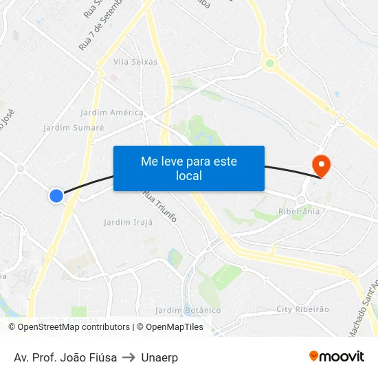 Av. Prof. João Fiúsa to Unaerp map