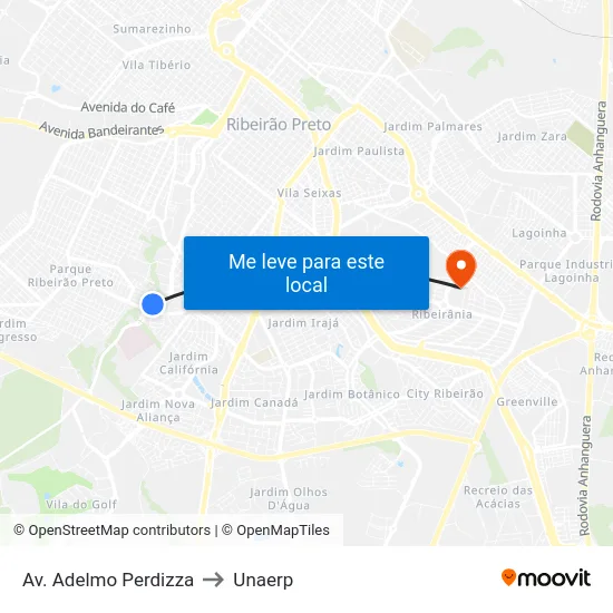 Av. Adelmo Perdizza to Unaerp map