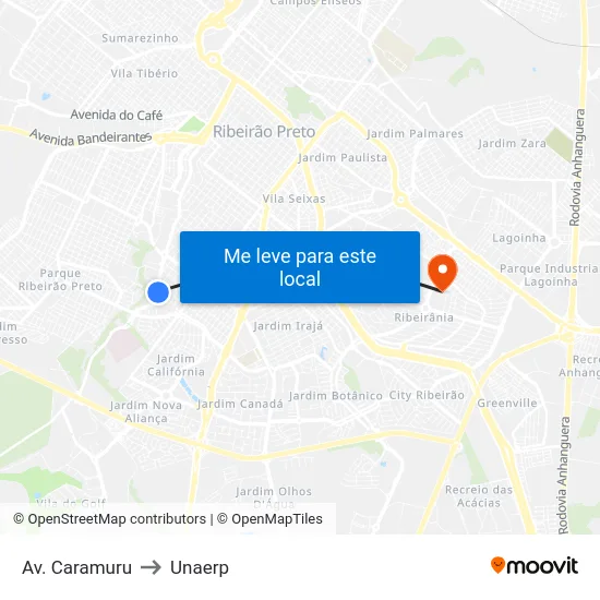Av. Caramuru to Unaerp map