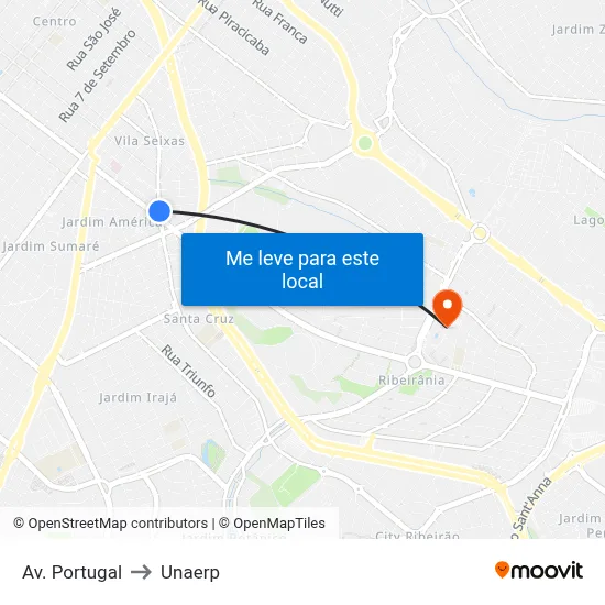 Av. Portugal to Unaerp map