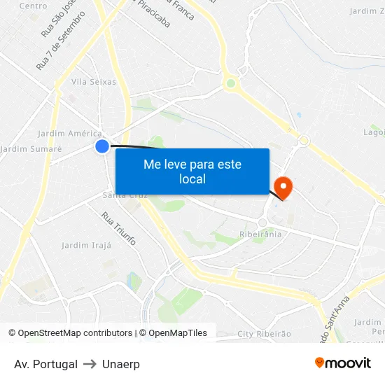 Av. Portugal to Unaerp map