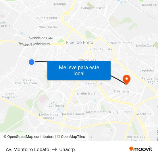Av. Monteiro Lobato to Unaerp map
