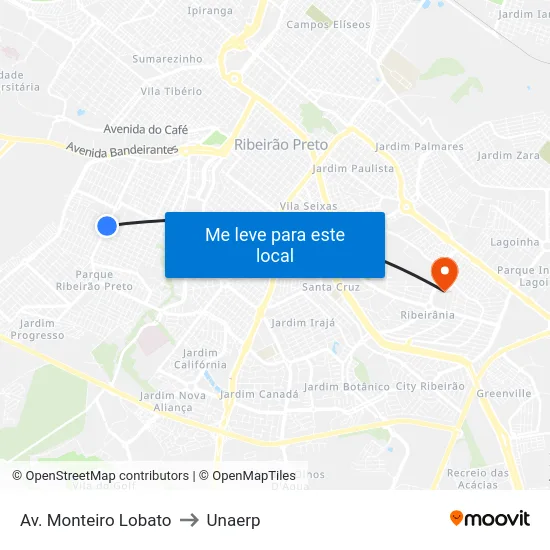 Av. Monteiro Lobato to Unaerp map