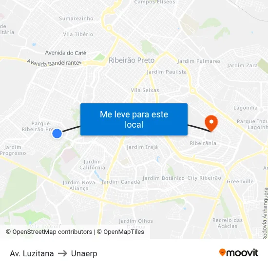 Av. Luzitana to Unaerp map