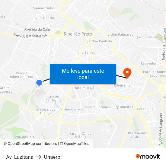 Av. Luzitana to Unaerp map