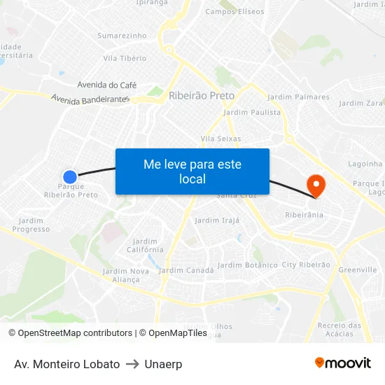Av. Monteiro Lobato to Unaerp map