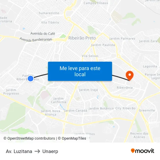 Av. Luzitana to Unaerp map
