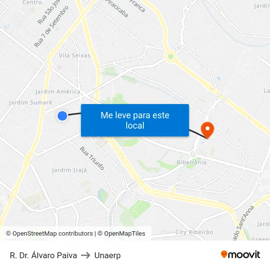 R. Dr. Álvaro Paiva to Unaerp map