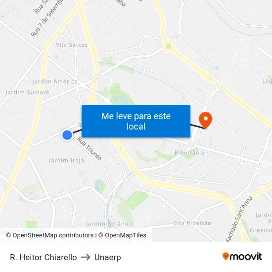 R. Heitor Chiarello to Unaerp map