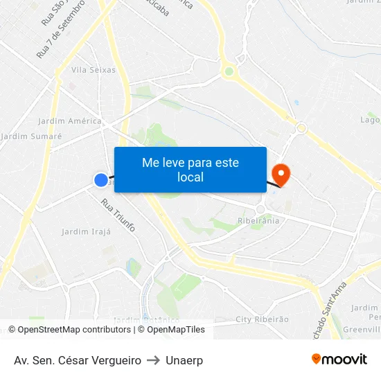 Av. Sen. César Vergueiro to Unaerp map