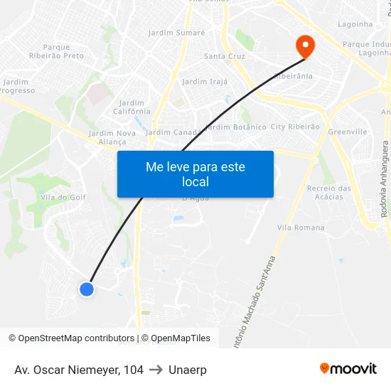 Av. Oscar Niemeyer, 104 to Unaerp map