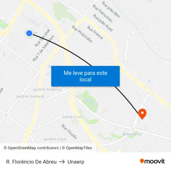 R. Florêncio De Abreu to Unaerp map