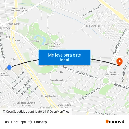 Av. Portugal to Unaerp map