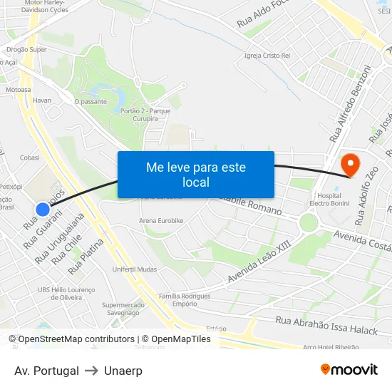 Av. Portugal to Unaerp map