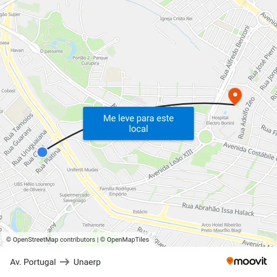 Av. Portugal to Unaerp map