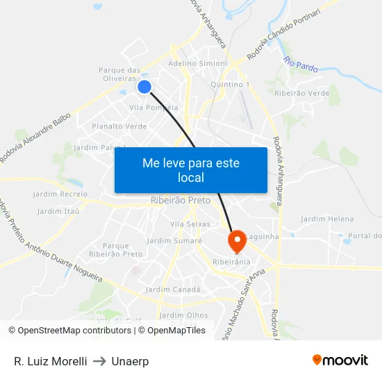 R. Luiz Morelli to Unaerp map