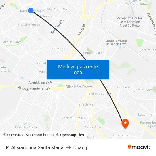 R. Alexandrina Santa Maria to Unaerp map