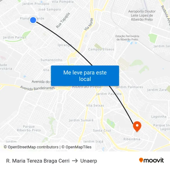 R. Maria Tereza Braga Cerri to Unaerp map