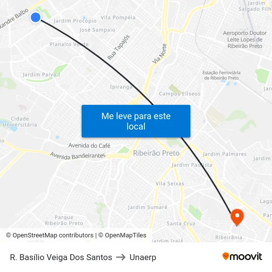 R. Basílio Veiga Dos Santos to Unaerp map