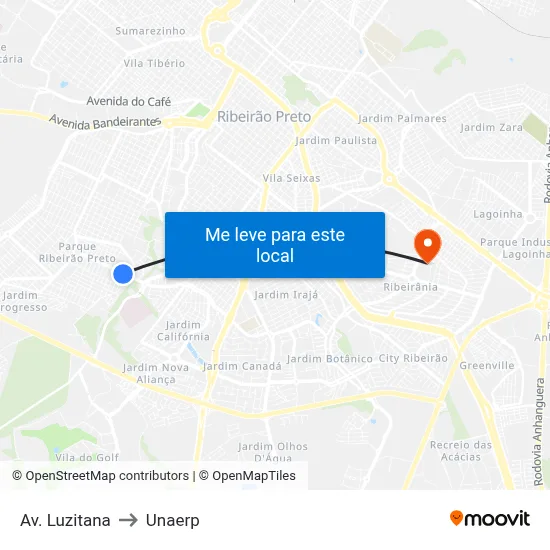 Av. Luzitana to Unaerp map