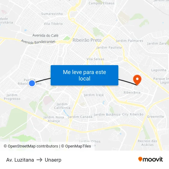 Av. Luzitana to Unaerp map