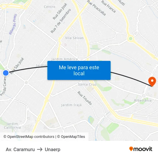 Av. Caramuru to Unaerp map