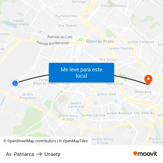 Av. Patriarca to Unaerp map