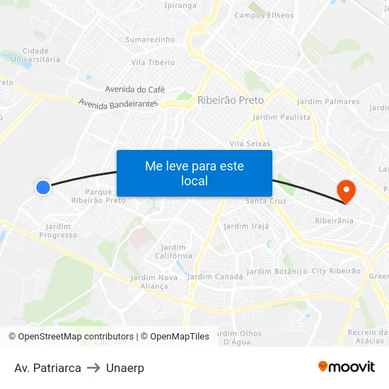 Av. Patriarca to Unaerp map