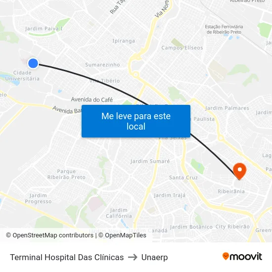 Terminal Hospital Das Clínicas to Unaerp map