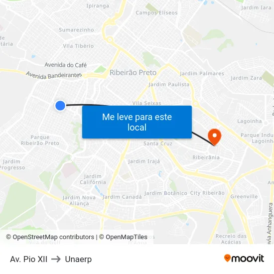 Av. Pio XII to Unaerp map