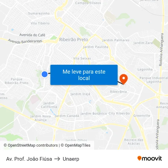 Av. Prof. João Fiúsa to Unaerp map