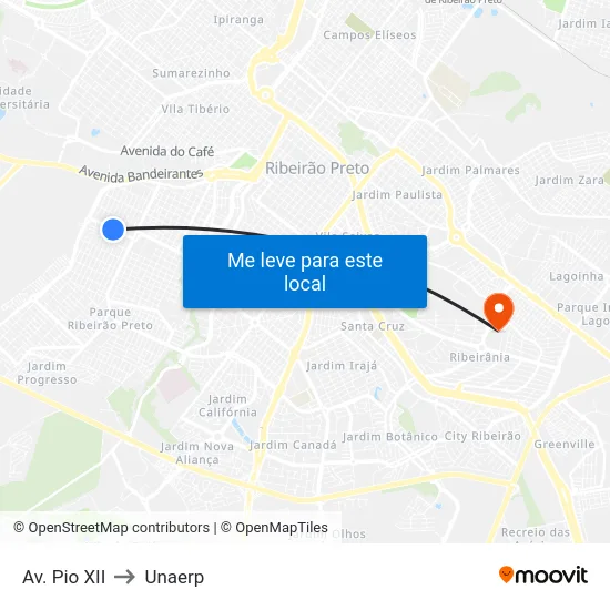Av. Pio XII to Unaerp map