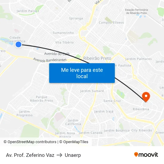 Av. Prof. Zeferino Vaz to Unaerp map